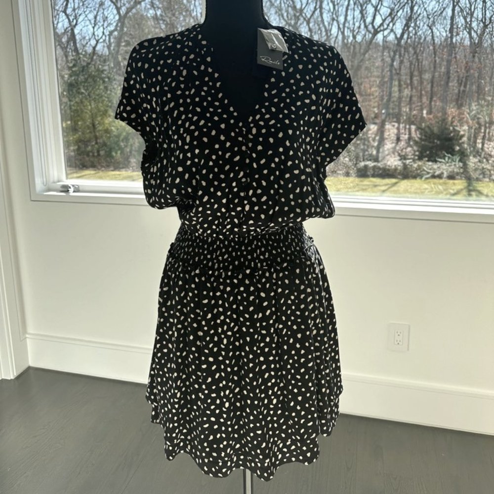 Rails Karla Black Ivory Smocked Waist Tiered Mini Dress size small New with Tags